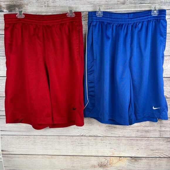 2 Nike Shorts Athletic Loose Blue Red Basketball Men's Large - Picture 1 of 7